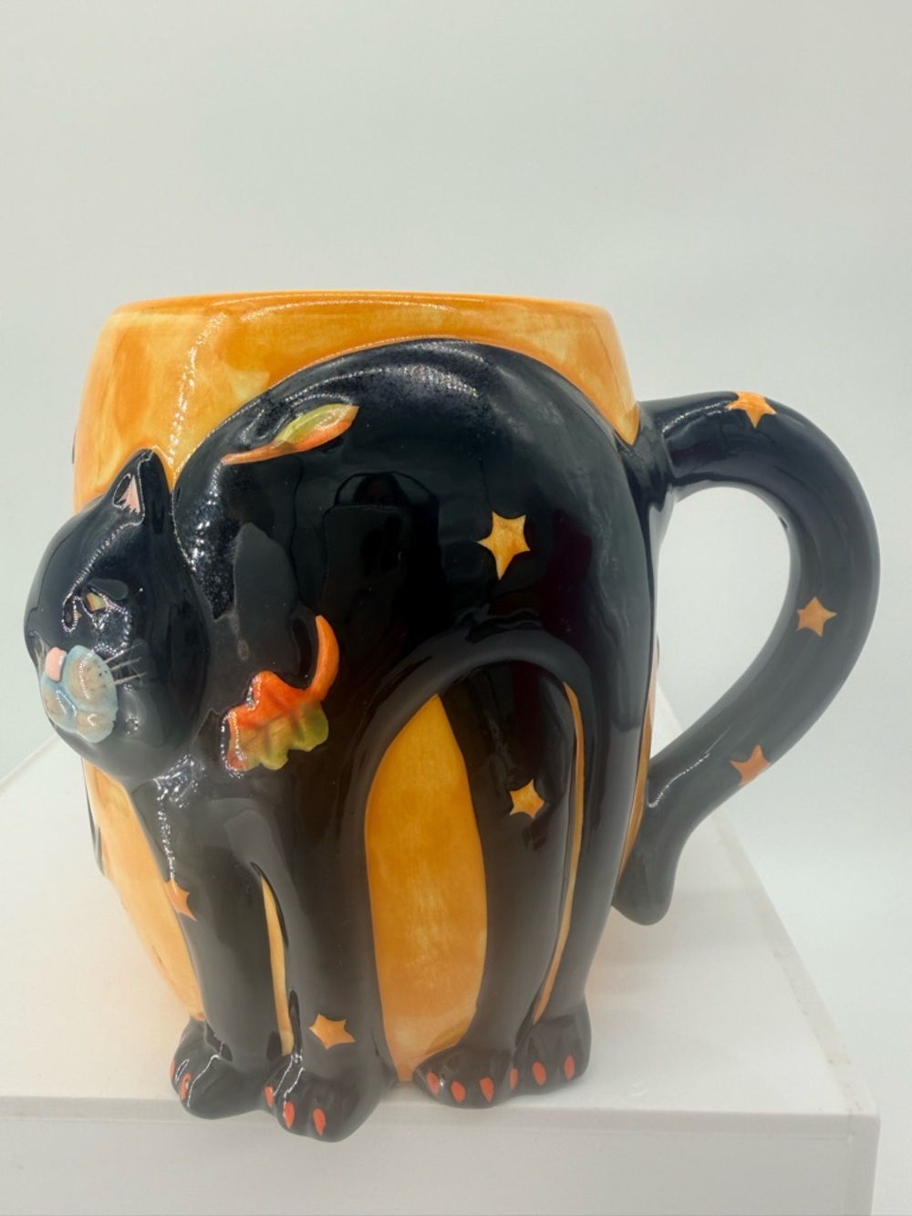 Certified International Black and Orange Cat Ceramic Mug